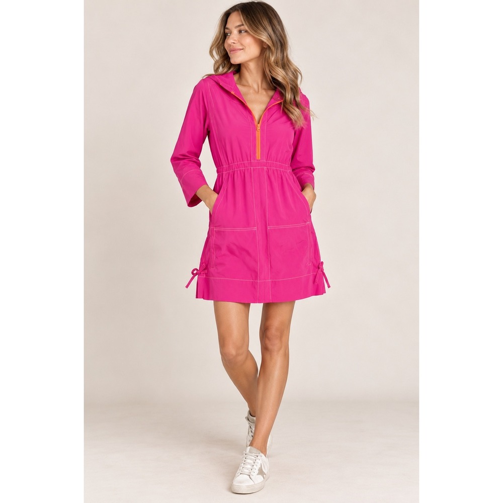 Title Nine Nimblene Hooded Dress Pink Orange Zip Front Activewear Small